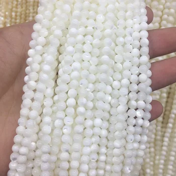 Přírodní Pearl Shell Korálky Bílé Kulaté Korálky Perleť Sladkovodní Shell Korálky Pro Výrobu Šperků DIY Příslušenství 5/6mm
