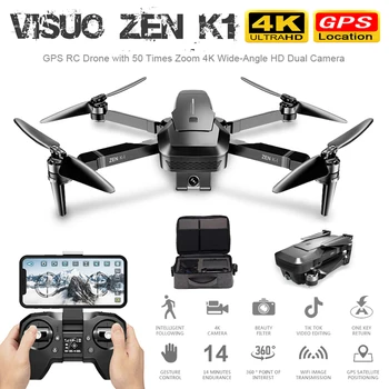 ZEN VISUO K1 RC Zangão GPS com 50 Vezes Zoom lente Grande-Úhlové Duální Kamera HD WI-fi FPV Quadcopter Střídavý motor de Vôo 28mi