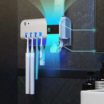 Solární Energie UV Kartáček na zuby Držitel Double Layer Sterilizátor Automatické zubní Pasta Dávkovač Nástěnný Koupelnové Doplňky