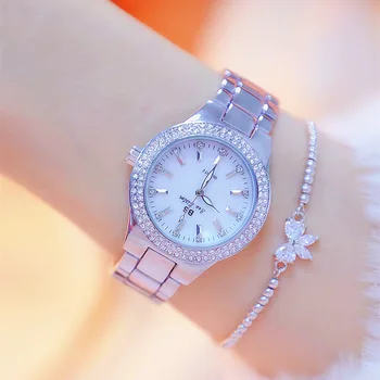 Dámské hodinky obchod módní luxusní vodotěsné ocel kapela quartz hodinky full diamond gold dámské hodinky doprava zdarma