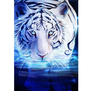 DIY Tiger 5D Diamond Obraz Plný Kolo Vrtačka Zvíře Kreslené Výšivky Cross Stitch Wall Art Home Dekor Dárek