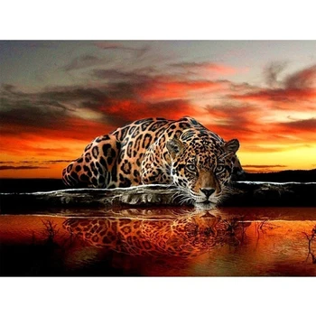 DIY Tiger 5D Diamond Obraz Plný Kolo Vrtačka Zvíře Kreslené Výšivky Cross Stitch Wall Art Home Dekor Dárek