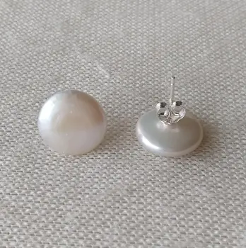 Jedinečné Perly, šperky Obchod,Mince Pearl Náušnice, 12-13mm Bílé Barvy Mince Sladkovodní Pearl Šperky Stříbrné Stud Náušnice