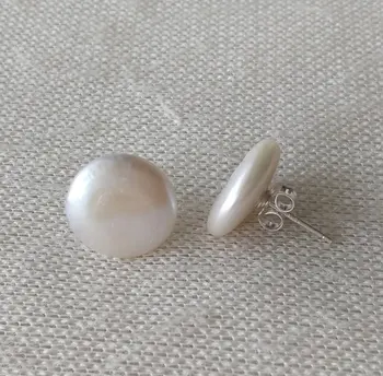 Jedinečné Perly, šperky Obchod,Mince Pearl Náušnice, 12-13mm Bílé Barvy Mince Sladkovodní Pearl Šperky Stříbrné Stud Náušnice