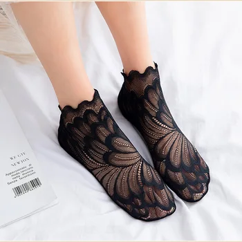 5 Párů Úžasné Letní Ultratenkých Ponožky Transparentní Crystal Hedvábí, Krajky ponožky Elastické Krátké Girl Socks Dámské Ponožky Sox Ok
