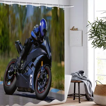 Extrémní Sport Sprchový Závěs 3D Tisk Motocykl/Kolo Sprchové Závěsy, bytový Textil prát v Pračce Vášnivý Koupelna Opona