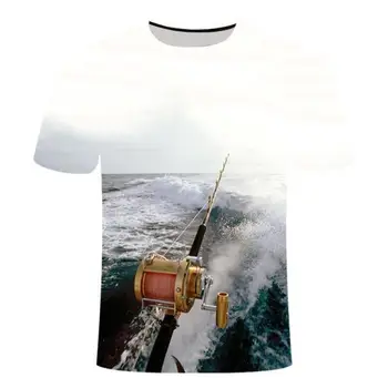 Rybolov 3d T-shirt Muži A Ženy, Hip Hop Neformální T-shirt 3d Tisk Harajuku Fun Fish Vtipné Rybářský Prut O-neck T-shirt XXS-6X