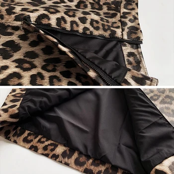 2020 Zimě Ženy Leopard Tisk Originální Kožené Dlouhé sukně Ženské Přes Koleno Zábal Jupiter Mujer Zpět Rozdělit Divoké Sexy Faldas Sreet