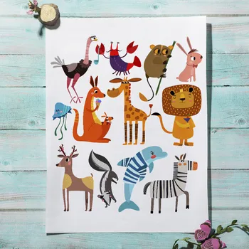 Lev, Liška, Žirafa, Zebra, Mýval, Jelen Nordic Plakáty A Tisky Wall Art Malířské Plátno Zvířat Zeď Obrázky, Dítě, Děti Pokoj Dekor