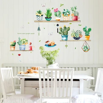 Sukulenty, Kaktus, Hrnec, Rostlina, Květ, Samolepka na Zeď pro Obývací Pokoj Ložnice DIY Bonsai Zeď Nástěnné Umění PVC Zeď Obtisky DIY Dekorace