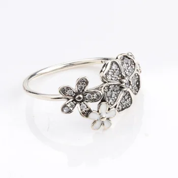 925 Sterling Silver Pan Prstenu Hot Kytice Cherry Daisy Módní Květinové Clusteru Ring Pro Ženy Svatební Party Módní Šperky