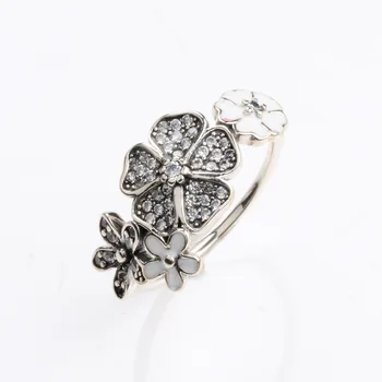 925 Sterling Silver Pan Prstenu Hot Kytice Cherry Daisy Módní Květinové Clusteru Ring Pro Ženy Svatební Party Módní Šperky