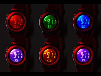 Digitální Ženy, Dívka náramkové Hodinky Módní Vodotěsné Fialová Silikonové Děti Dívat se na děti, 7 barev LED Sport Plavání Hodinky alarm