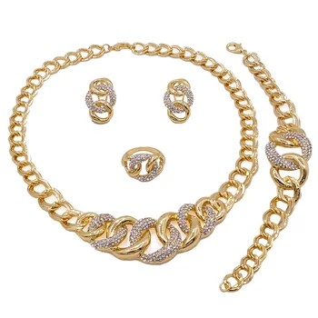 Yulaili Velkoobchodní Cena Zlata Barva Tradiční Design Šperky Sady Pro Ženy, Náhrdelník Náušnice Náramek Prsten, Svatební Šperky