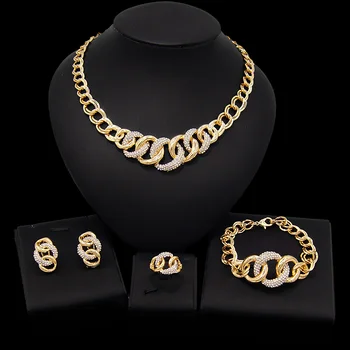 Yulaili Velkoobchodní Cena Zlata Barva Tradiční Design Šperky Sady Pro Ženy, Náhrdelník Náušnice Náramek Prsten, Svatební Šperky