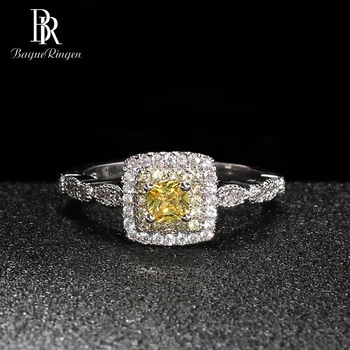 Bague Ringen Módní Stříbrné 925 Šperky, Drahokamy Prsten pro Ženy Geometrie Square Bílá Žlutá Růžová AAA Zirkon Ženy Strana Dárek