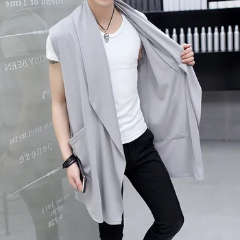 Muži módní dlouhá vesta bez rukávů, bundu, svetr muži noční klub zpěvák fázi kostým korean ležérní plášť colete masculino