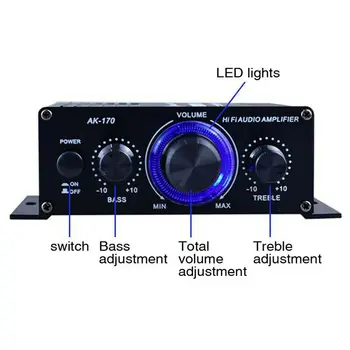 400W Digitální výkonový Audio Zesilovač Deska Mini Stereo Audio Zesilovač Pro AK 170 S Modrou LED Světla Auto Domů, Klub, Strana, Hudební