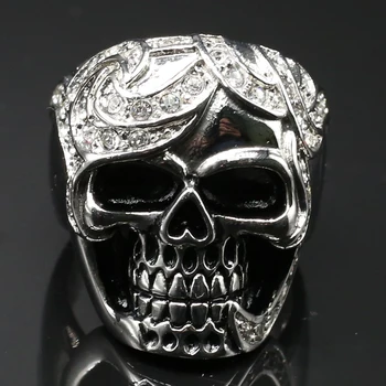 Goth Skull Ring Muži Pevné Nerezové Oceli a Šperky CZ Ringen Punk Rock Kostra Prsteny Pro Muže Halloween Šperky Dárek Dropship