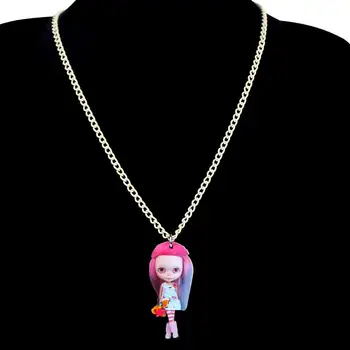 Bonsny Akryl Anime Červené Vlasy Dívka Panenku Přívěsek Náhrdelník Náhrdelník Šperky Pro Dívky Ženy Děti Kouzlo Dárek Módní 2019 Příslušenství