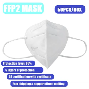 SKLADEM!!50ks FFP2 MASKA na Jedno použití 5-vrstva Ochranné Masky Prachotěsný Anti-mlha Non-tkané Tkaniny CE Certifikace Masky