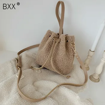 [BXX] Plná Barva Umělé Kožešiny Malé plyšové Crossbody Tašky Pro Ženy 2021 Zimní Trend Taška Dámské Luxusní Teplé Rameno Kabelky HO806