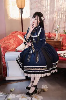 Preppy styl student Hanfu retro sweet lolita měkké dívka elegantní viktoriánské tisk kawaii dívka loli, protože gothic lolita kimono