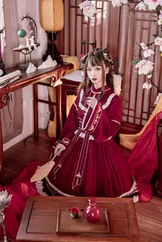 Preppy styl student Hanfu retro sweet lolita měkké dívka elegantní viktoriánské tisk kawaii dívka loli, protože gothic lolita kimono