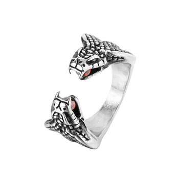 Viking hadí hlava, prsten, módní doplňky z nerezové oceli, had, hlava červený korálek prsten mužů a žen prsten vikingské šperky