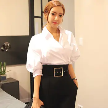 Korejských Žen Košile Ženy Bílá Košile Plus Velikost Elegantní Ženy V Krku Halenka Košile Dámské Topy a Halenky Blusas Mujer De Moda