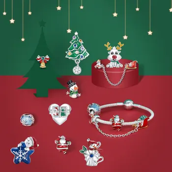 WOSTU 925 Sterling Silver Vánoční Strom Korálek CZ Santa Claus Kouzlo Sněhulák Přívěsek DIY Náramek, Náhrdelník Originální Šperky