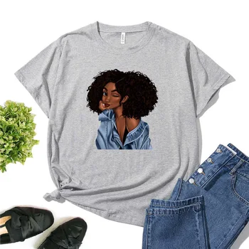 Cool Melaninu Černá Dívka Tisk Ženy T-shirt Harajuku T-košile pro Ženy Letní Hip Hop T-Shirt Tee Shirt Femme Top Vogue