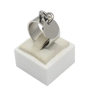 Prsten z nerezové Oceli Šperky Široký Koleno Prsten s Kulatým Prázdné Kouzlo Laserové Jméno Vyryté Logo Prsten