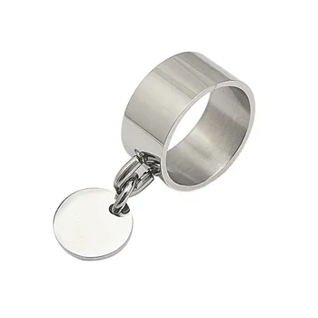 Prsten z nerezové Oceli Šperky Široký Koleno Prsten s Kulatým Prázdné Kouzlo Laserové Jméno Vyryté Logo Prsten