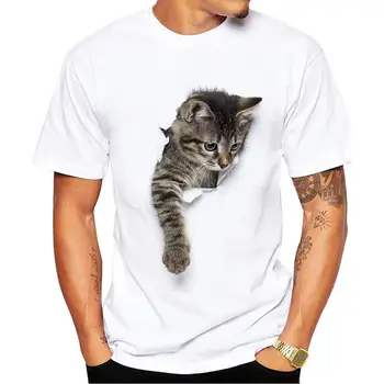 MISSKY Milovníky Unisex Bílá Barva Muži tričko 3D Roztomilý Kočka Tisk Krátký Rukáv Módní Tištěné T-shirt Muž Topy Na Léto