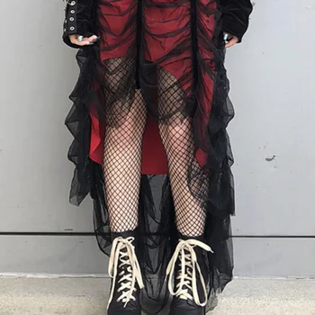 Rosetic Sexy Popruh Mesh Gotické Šaty Ženy Halloween Červená Černá Patchwork Skládaný Módní Návrhář Letní Goth Dlouhé Šaty 2020