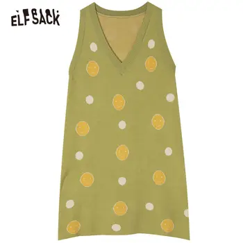 ELFSACK Zelené Polka Dot Úplet Vintage Casual Šaty Ženy 2020 Jarní Červené bez Rukávů s Úsměvem korejský Styl Holčičí Denní Šaty