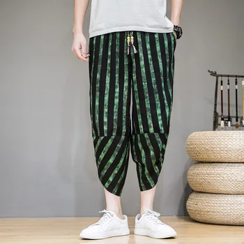 Baggy Bavlněné Kalhoty Harém Muži 2020 Létě Japonský Vintage Pruhované Muži Ženy Hip Hop Plus Velikost Širokou Nohu Kalhoty Locanda Fiorita