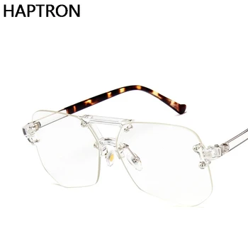 Cool Retro Bezrámové Brýle Nadrozměrné Jasné Objektiv Brýle Muži Ženy Transparentní Optické Náměstí Brýle Rámy