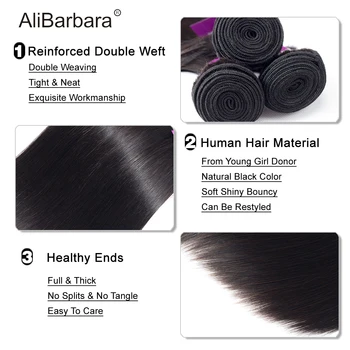 AliBarbara Remy Rovnou Lidské Vlasy Svazky S Uzavření Peruánské Vlasy Tkát nízký poměr Přirozenou barvu Lidské Vlasy Rozšíření