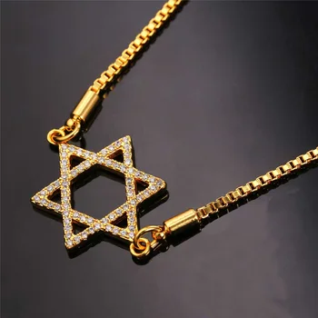 Collare Náramky Pro Ženy Magen David Hvězdičkový Gold/Silver Zirkony Barva Crystal Náramky & Náramky Izrael, Židovský Šperky H216