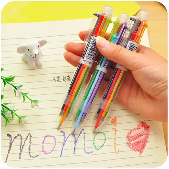 [4Y4A] 6-v-1 Kreativní roztomilý kreslený multi-barevný multifunkční kuličkové pero lisované oleje barvy personalizované papírnictví
