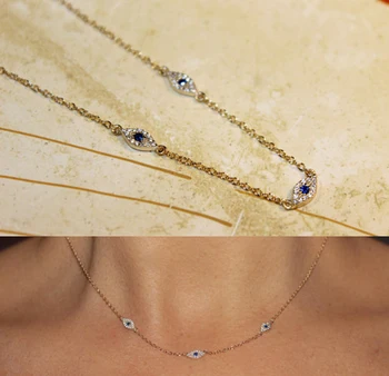 2018 sterling silver šperky zlé oko náhrdelník krásná dívka womrn oko kouzlo náhrdelník přívěsek řetěz náhrdelníky 35+10 cm délka