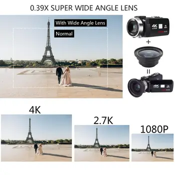 KOMERY 4K Video Kamera 48MP Vlogging Na Youbute Recorder Handycam WIFI NightShot Cam Time-lapse Dotykový Displej Videokamery