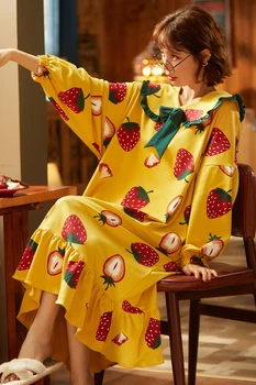 M-4XL 2020 Jarní Podzimní dámská Bavlněná noční úbory Domů Košili Ženy Kauzální oblečení na Spaní Volné Dámské noční Košile Ženy Oblékat