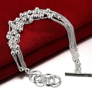 Vysoce Kvalitní 925 Sterling Silver Módní Jednoduché Multi-Line Korálky Náramek pro Ženy, Dívky Šperky Nejlepší Dárky