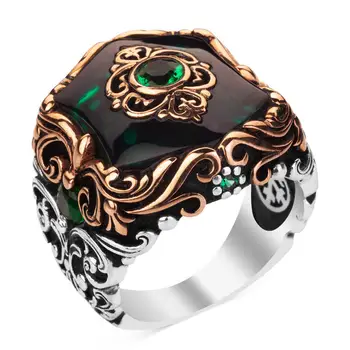 Green Diamond ve Tvaru Sterling Silver Ring pro Muže, Zelená Přírodní Drahokam Zirkon, Vintage Snubní Prsten, Prsten, Dárek pro něj