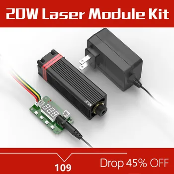 450nm Profesionální Kontinuální 20W Laseru Řezání / Gravírování Modul Modré Světlo S TTL / PWM Modulace Pro CNC, DIY Laserové