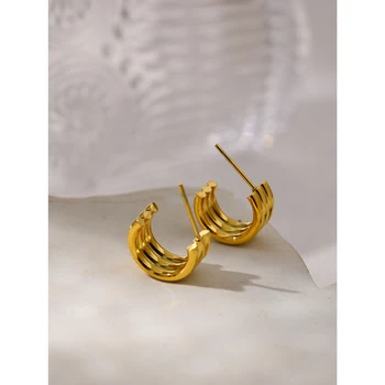 Yhpup 2021 Nerezové Oceli Neobvyklé Náušnice Šperky pro Ženy Kouzlo Kovové Zlato Texturou 18 K Pozlacené Geometrické Náušnice Dárek