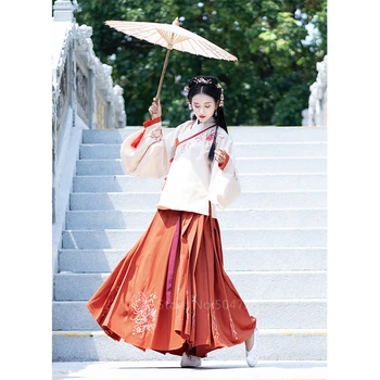 Čínské Tradiční Hanfu Ženy Lidový Tanec Kostým Výšivky Šaty Dívky Starověké Elegantní Tang Dynastie Orientální Kostým Oblečení